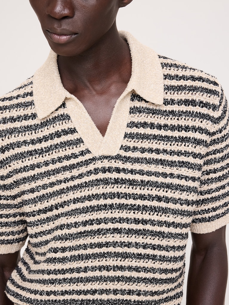 Cotton-Blend Bouclé Stripe Sweater Polo