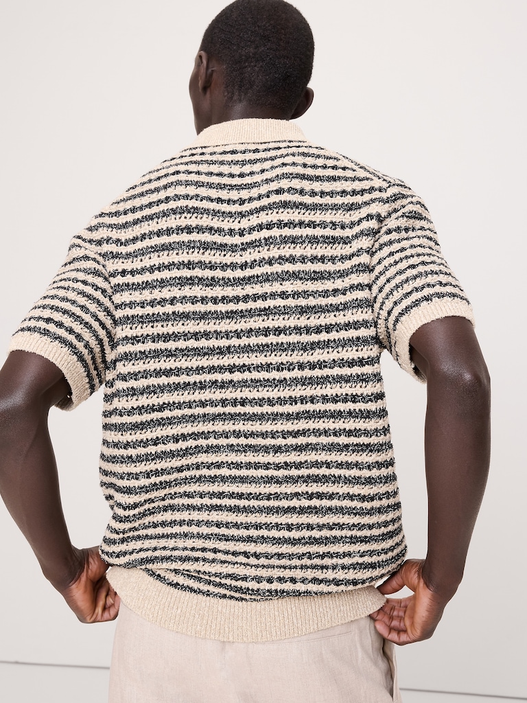 Cotton-Blend Bouclé Stripe Sweater Polo
