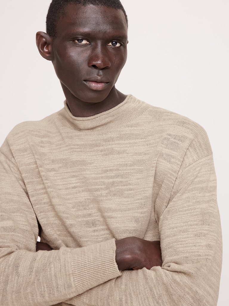 Linen-Cotton Slub Roll-Neck Sweater