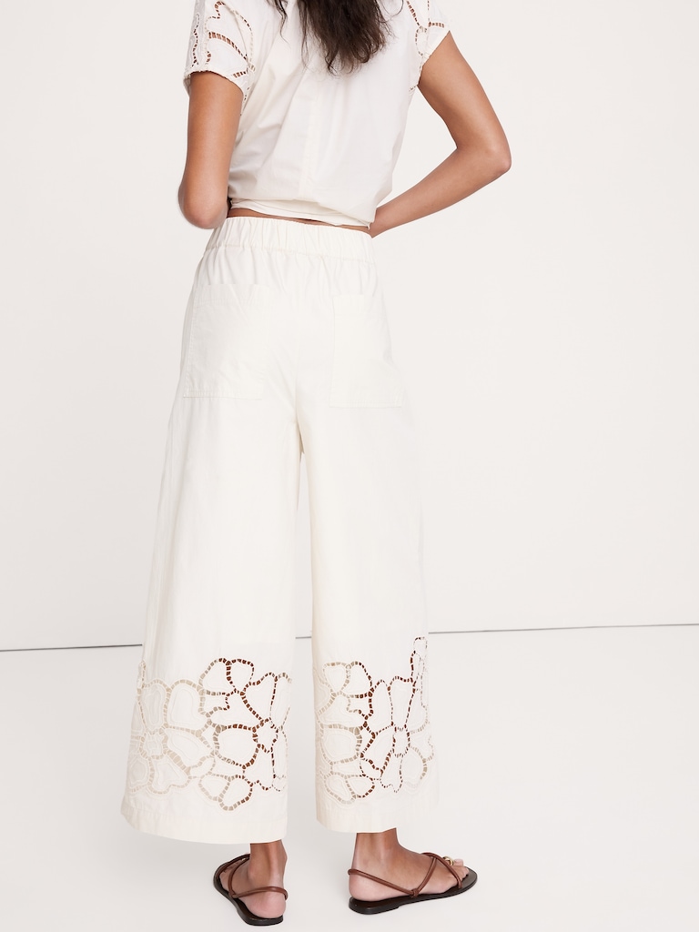 The Pull-On Wide-Leg Ankle Pant in Embroidered Poplin