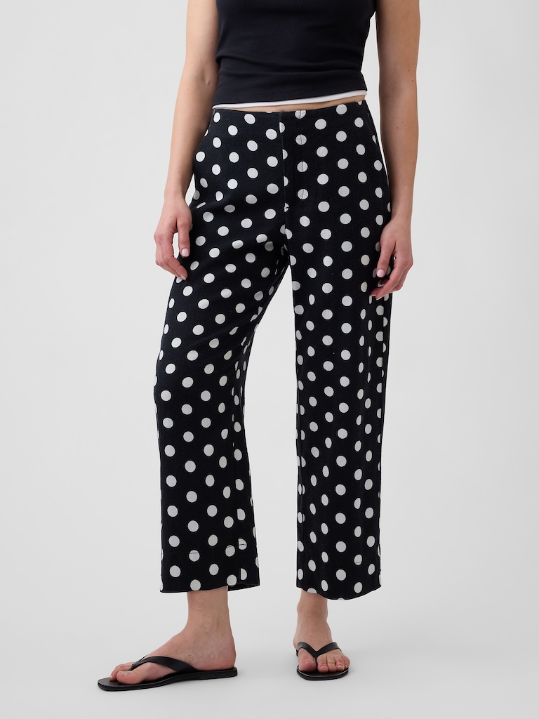 High Rise Linen-Blend Straight Crop Pants