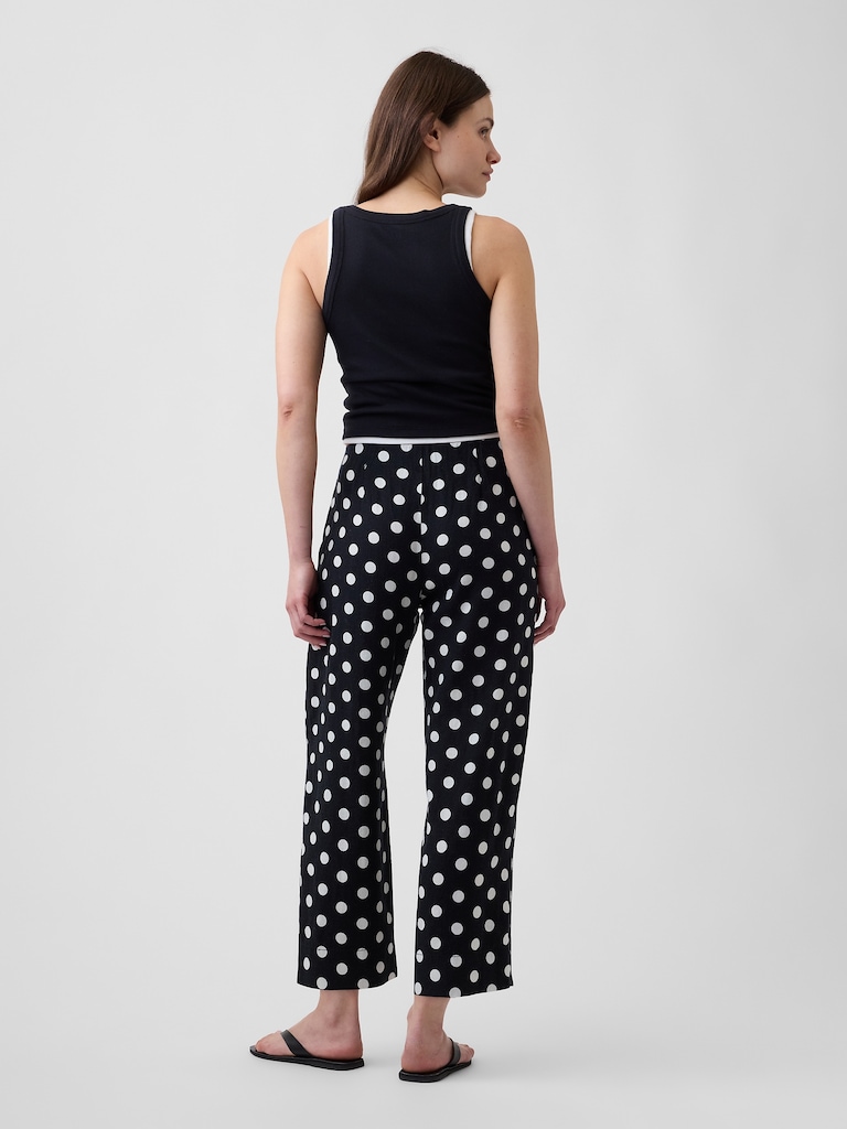 High Rise Linen-Blend Straight Crop Pants
