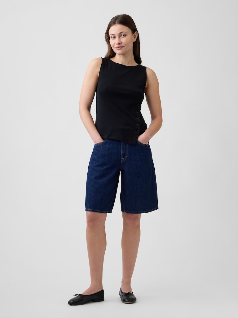 Modern Ribbed Asymmetrical Button-Side Top