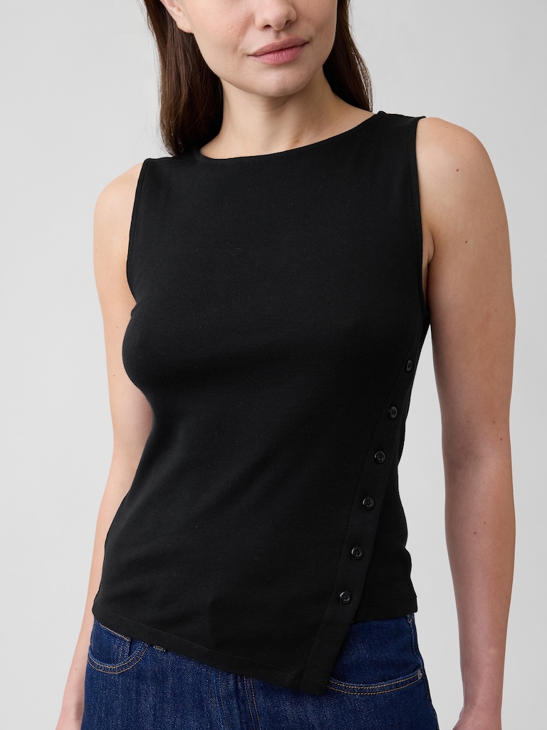Modern Ribbed Asymmetrical Button-Side Top