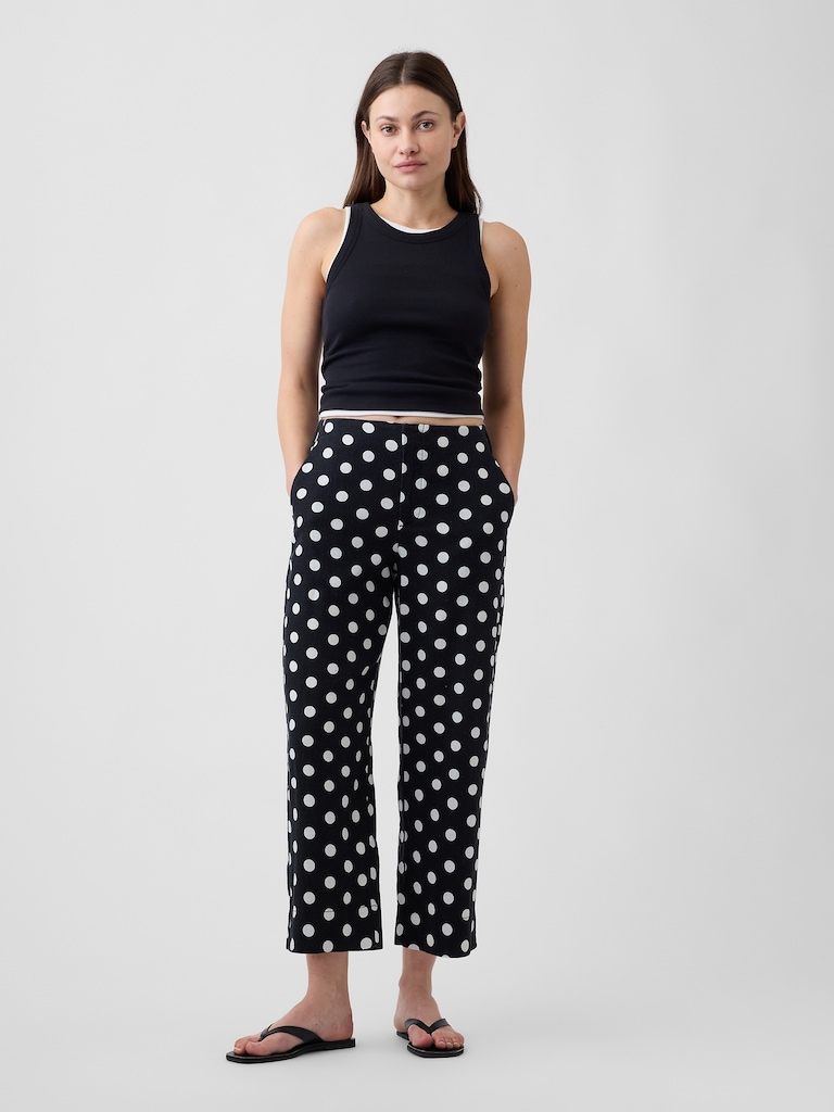 High Rise Linen-Blend Straight Crop Pants
