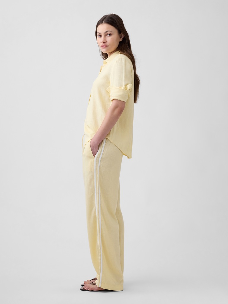 Linen-Blend Stripe Wide-Leg Pants