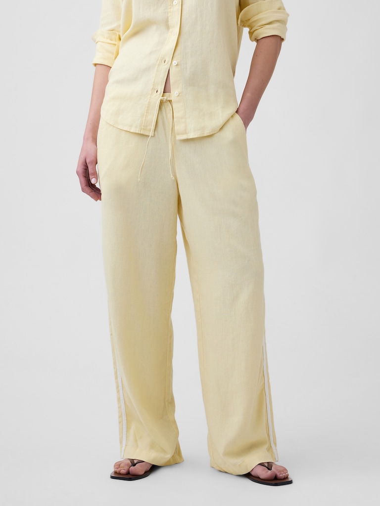 Linen-Blend Stripe Wide-Leg Pants