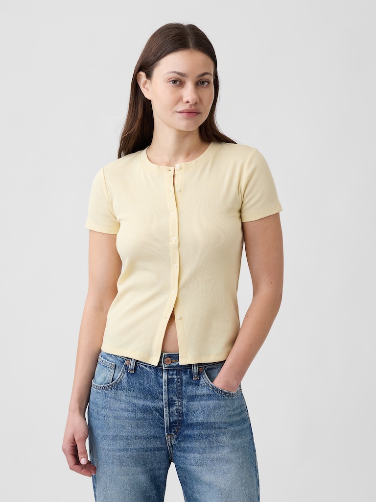Ribbed Button-Up Top