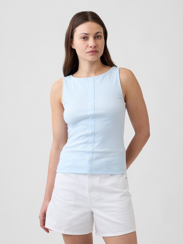 Ribbed Button-Up Top