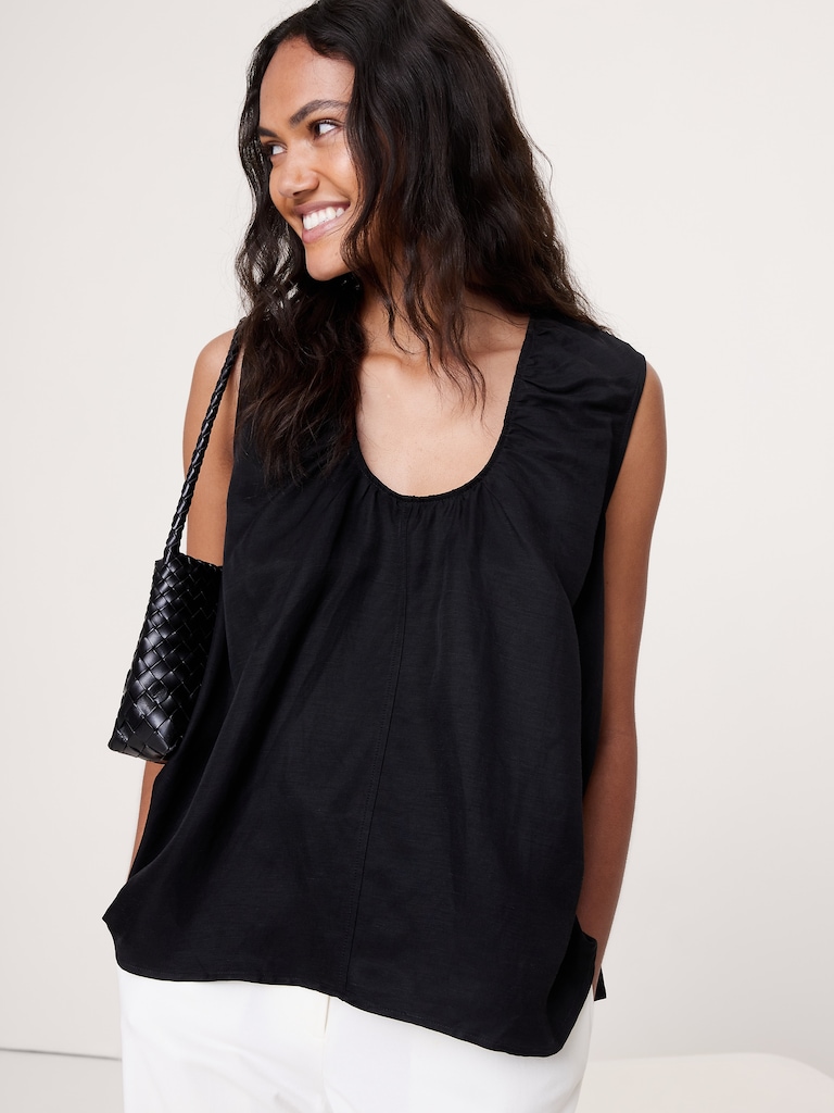 Camisole en lin et viscose à encolure dégagée