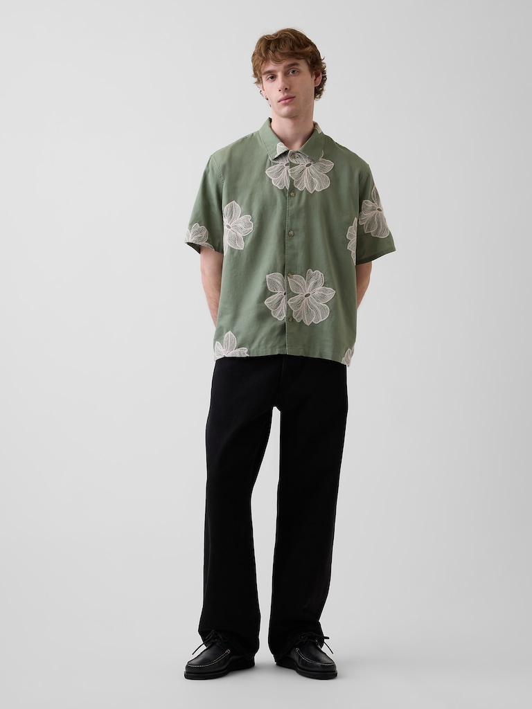 Linen-Cotton Relaxed Straight-Hem Shirt
