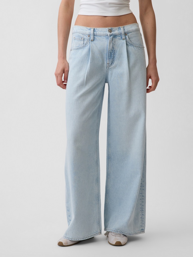 Mid Rise UltraSoft Pleated Baggy Jeans