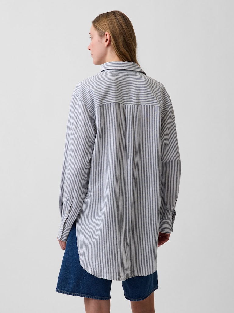 Linen-Blend Oversized Tunic Shirt