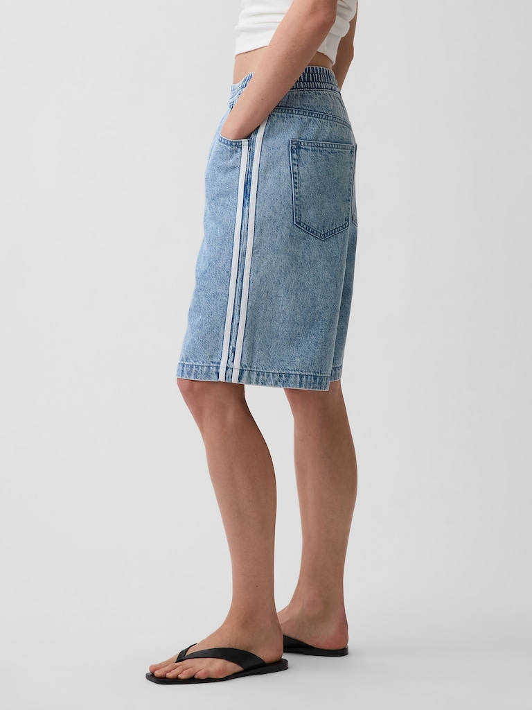 11" Mid Rise UltraSoft Easy Stripe Longline Denim Shorts