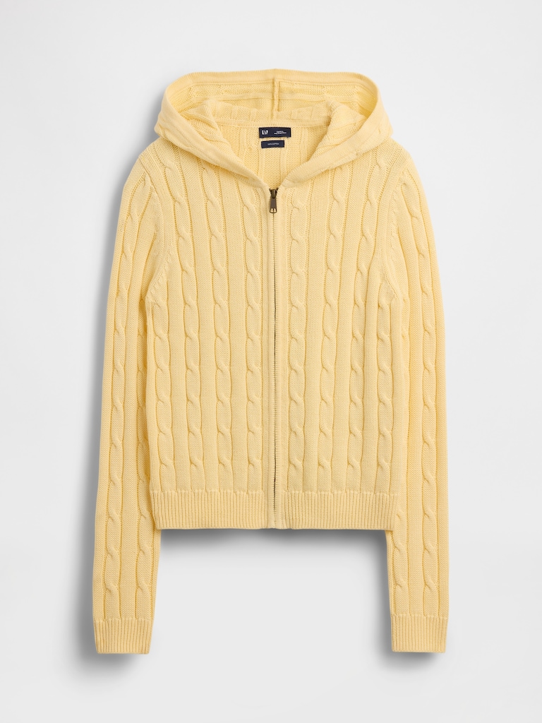 100% Cotton Cable-Knit Zip Cardigan