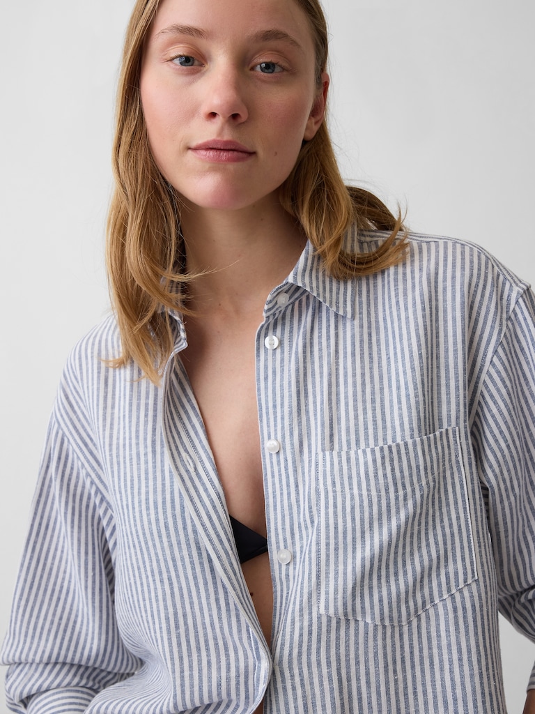 Linen-Blend Oversized Tunic Shirt