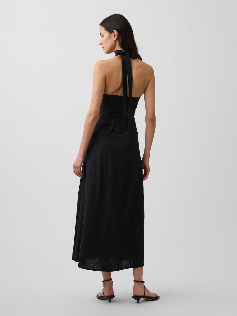 Linen-Blend Halter Maxi Dress