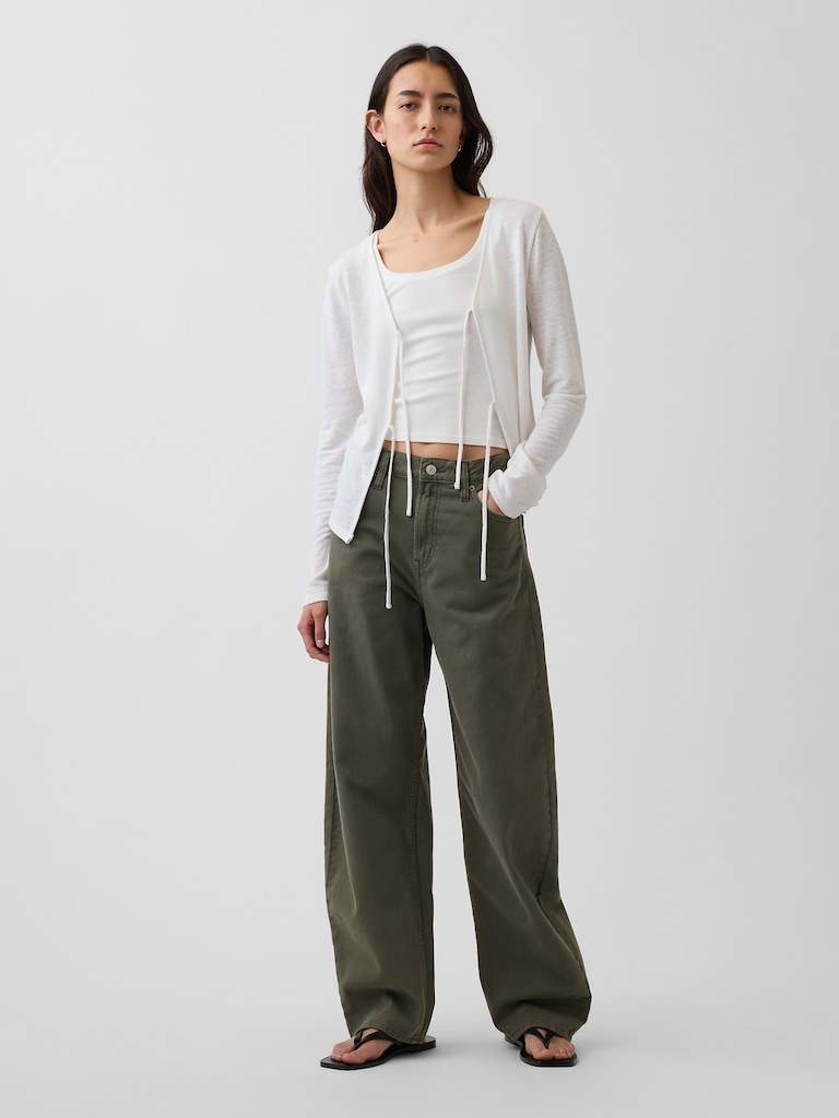 Linen-Blend Tie-Front Cardigan