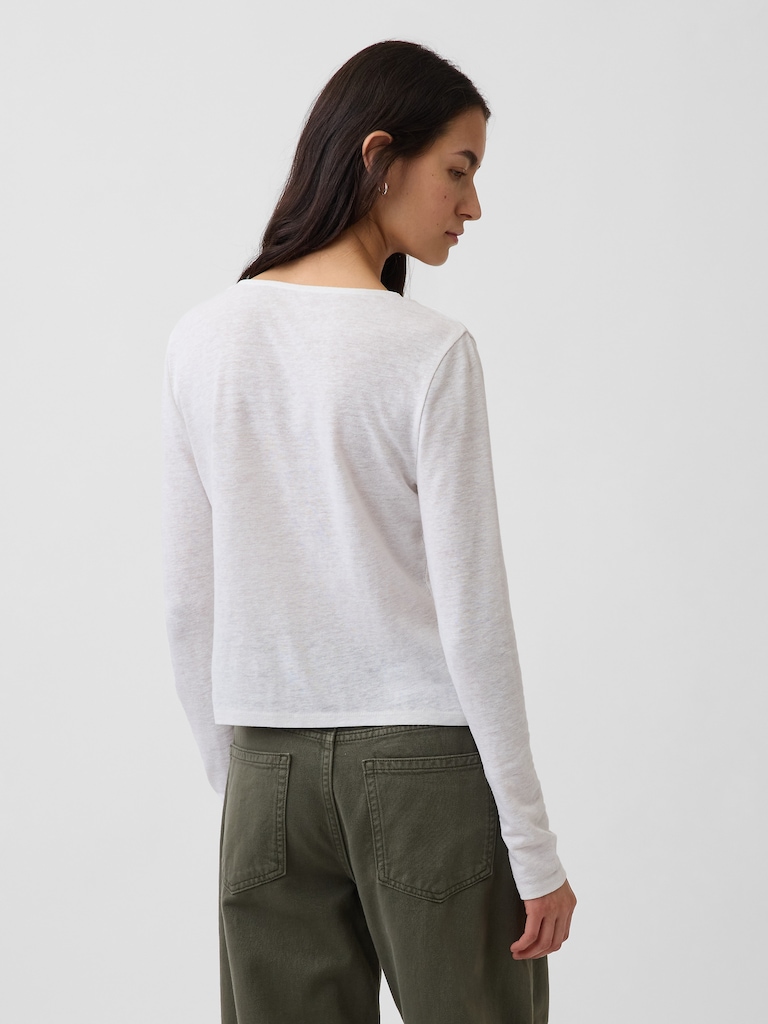Linen-Blend Tie-Front Cardigan