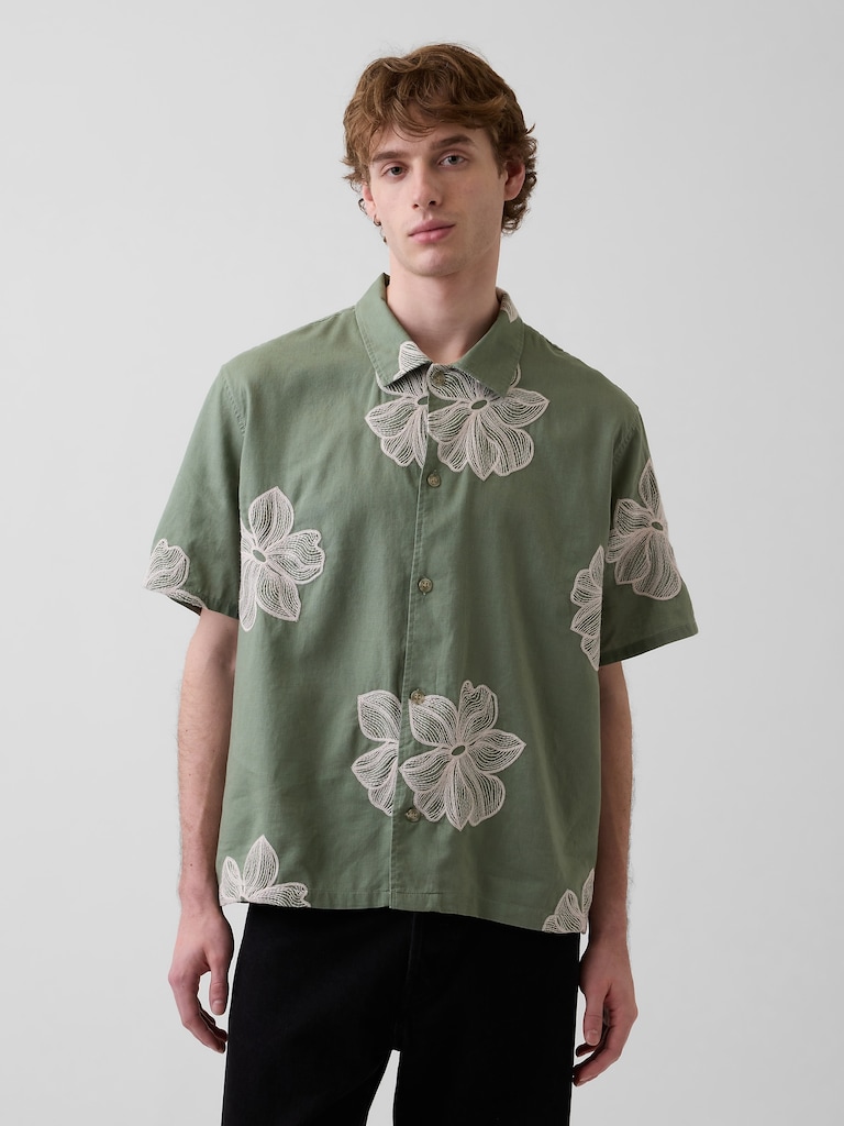 Linen-Cotton Relaxed Straight-Hem Shirt