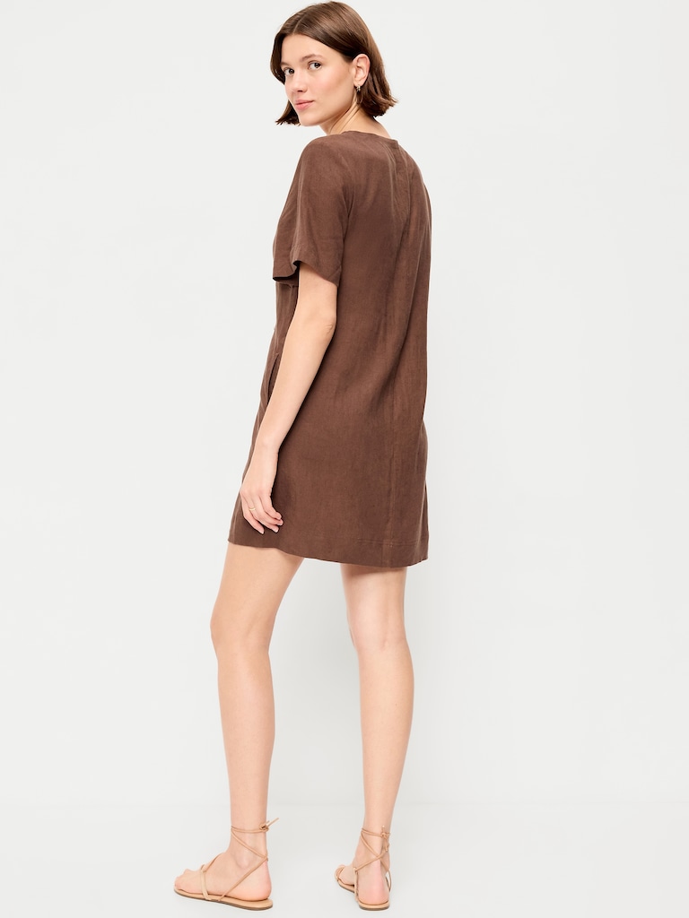 Short-Sleeve V-Neck Mini Shift Dress
