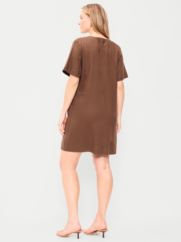 Short-Sleeve V-Neck Mini Shift Dress
