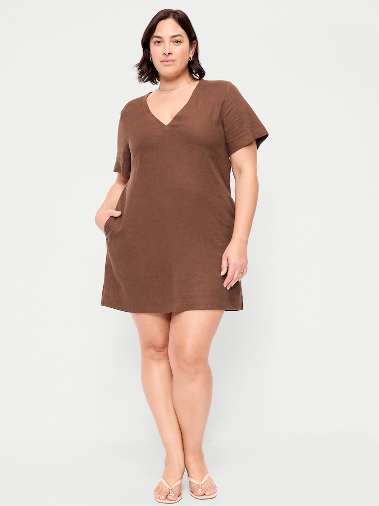 Short-Sleeve V-Neck Mini Shift Dress