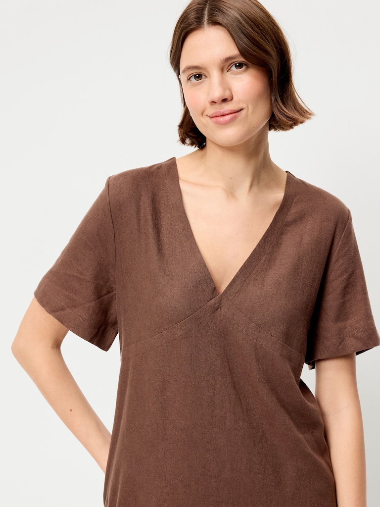 Short-Sleeve V-Neck Mini Shift Dress