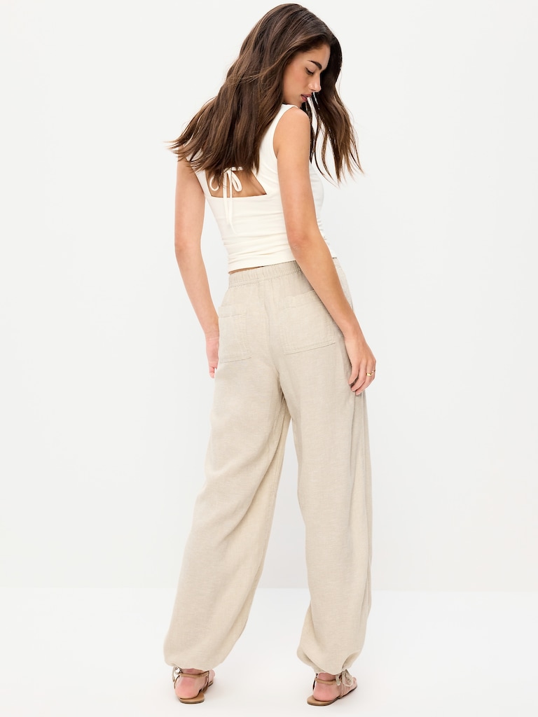 Mid-Rise Linen-Blend Utility Pants