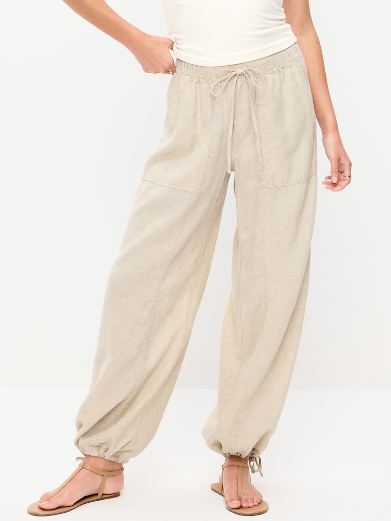 Mid-Rise Linen-Blend Utility Pants