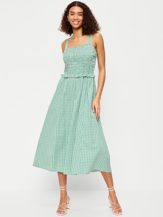 Fit Fit & Flare Smocked-Bodice Midi Dress clearance deal