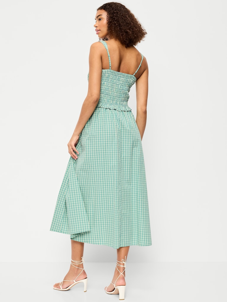 Fit & Flare Smocked-Bodice Midi Dress