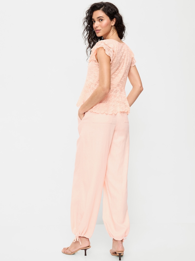 Mid-Rise Linen-Blend Cinched-Ankle Pants