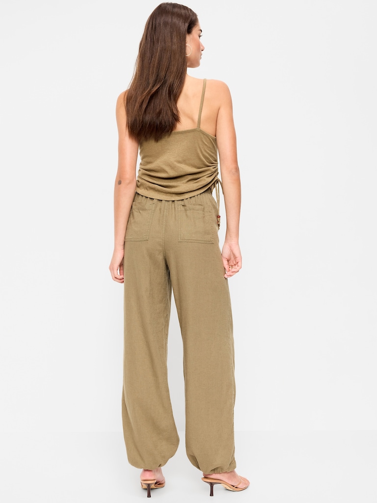 Mid-Rise Linen-Blend Cinched-Ankle Pants