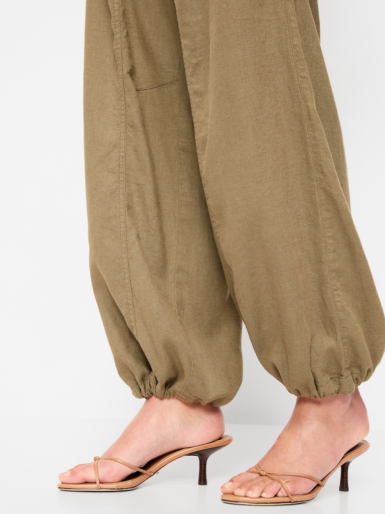 Mid-Rise Linen-Blend Cinched-Ankle Pants