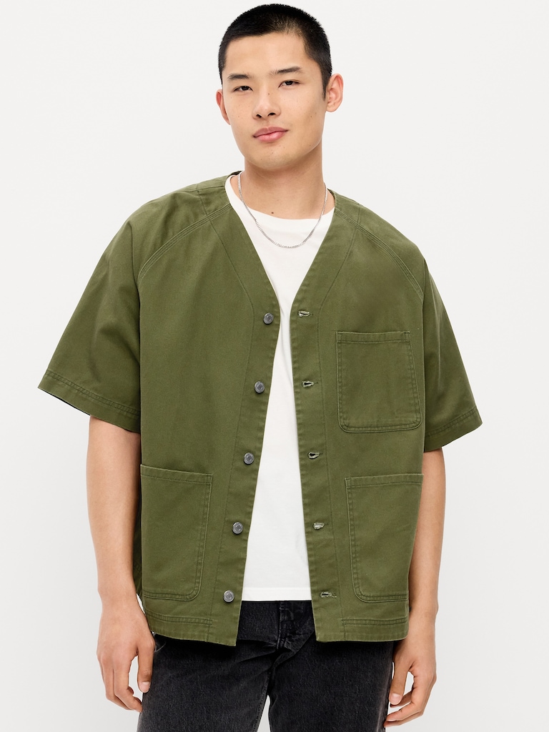 Oversized Short-Sleeve Chore Shirt