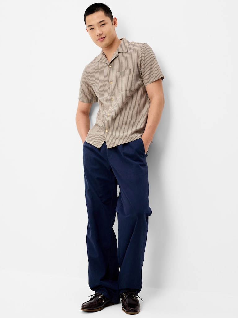 Short-Sleeve Striped Camp Shirt