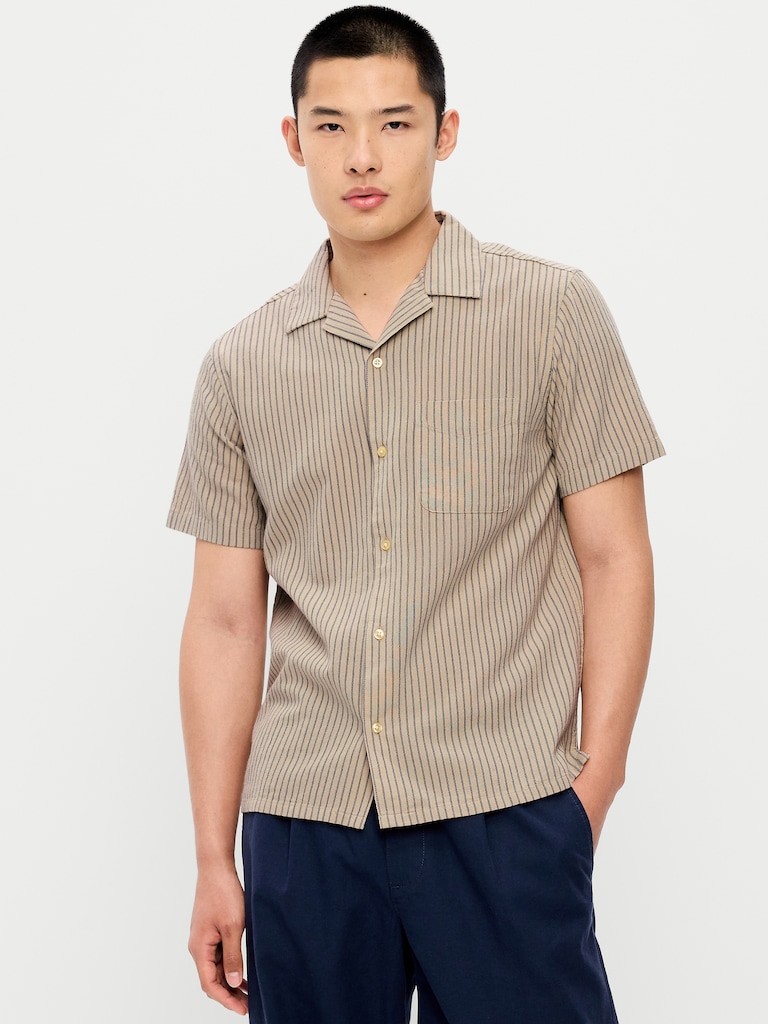Short-Sleeve Striped Camp Shirt