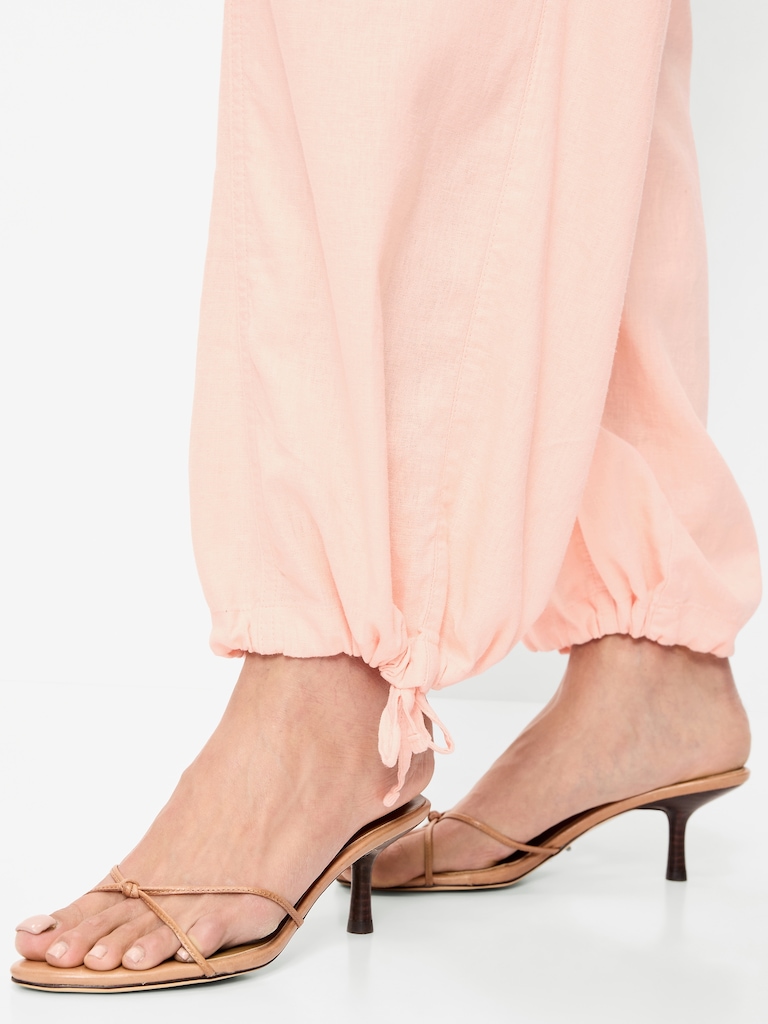 Mid-Rise Linen-Blend Cinched-Ankle Pants