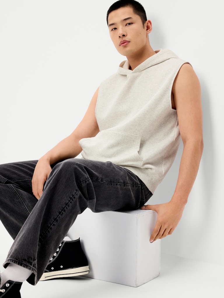 Sleeveless Washed Fleece Muscle Hoodie