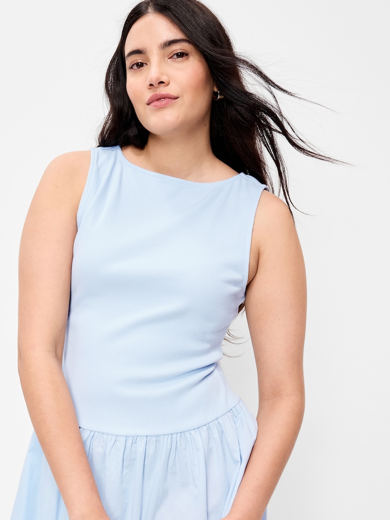 Mixed Media Drop-Waist Mini Dress