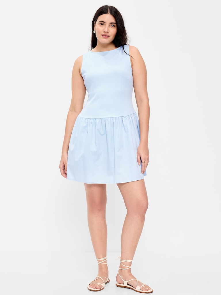 Mixed Media Drop-Waist Mini Dress