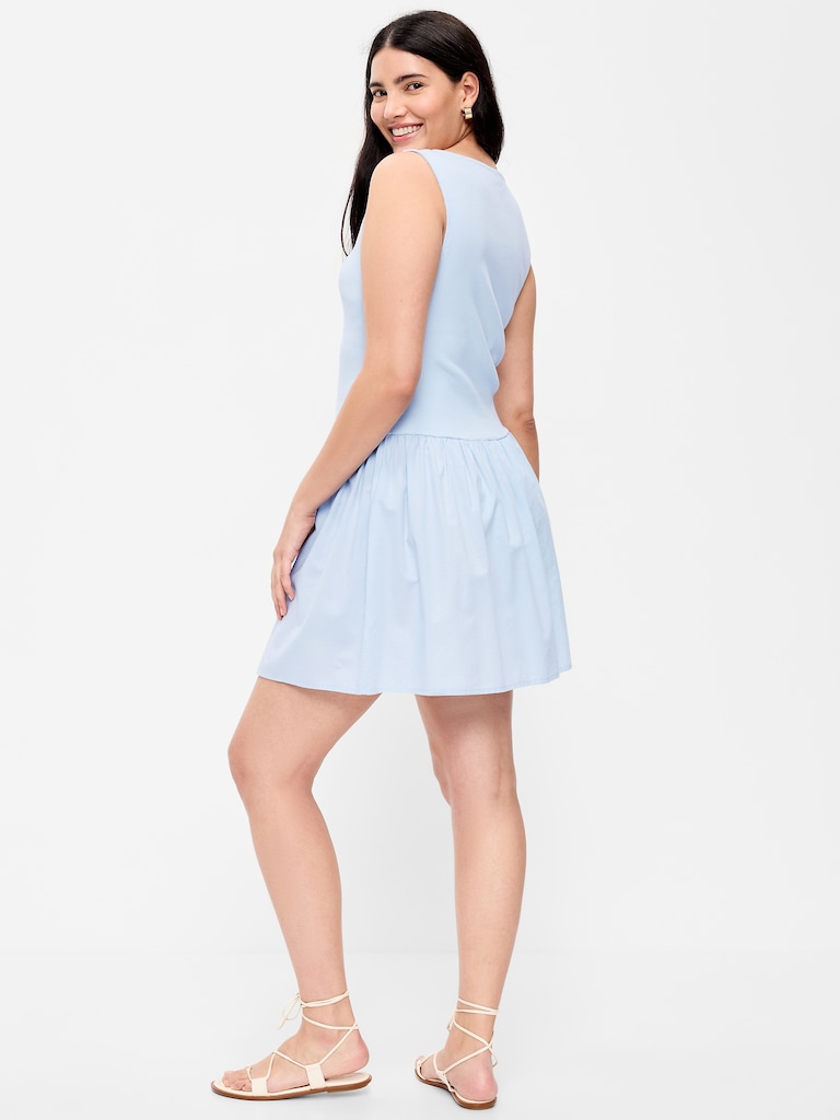 Mixed Media Drop-Waist Mini Dress