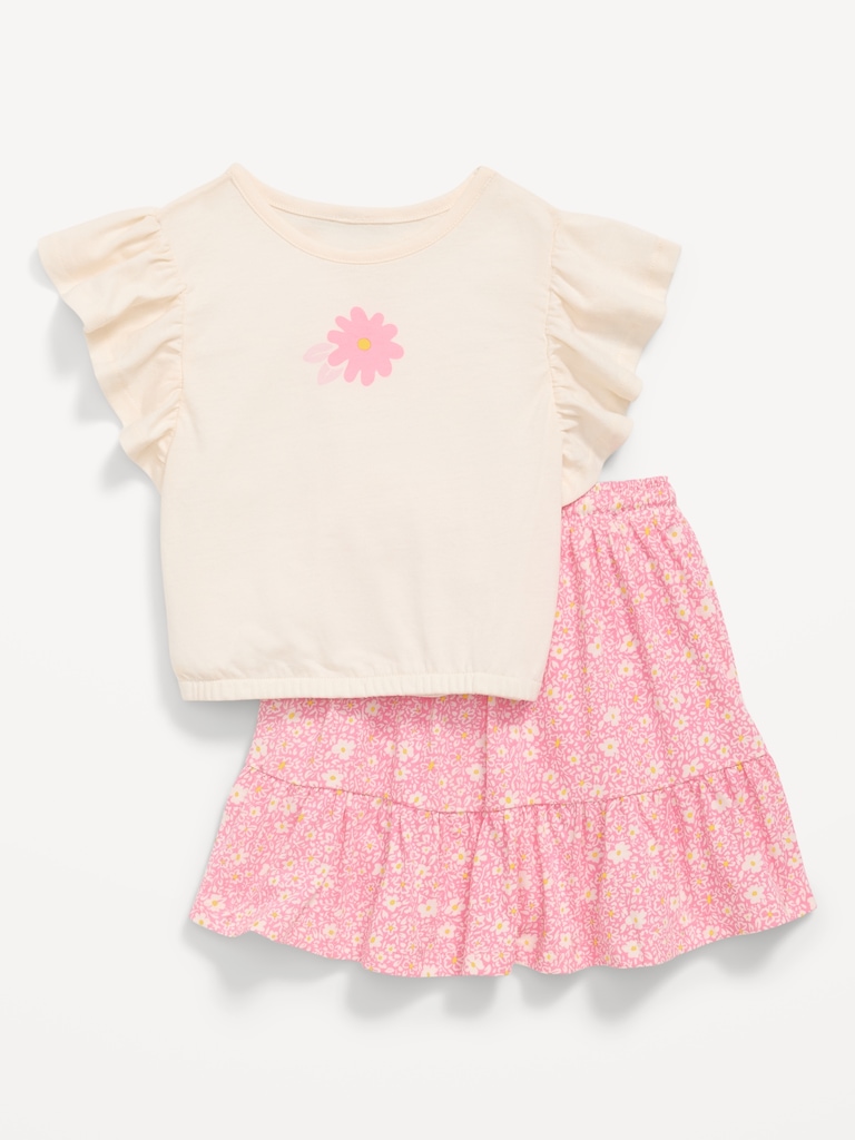 Short-Sleeve Graphic T-Shirt and Skort Set for Toddler Girls