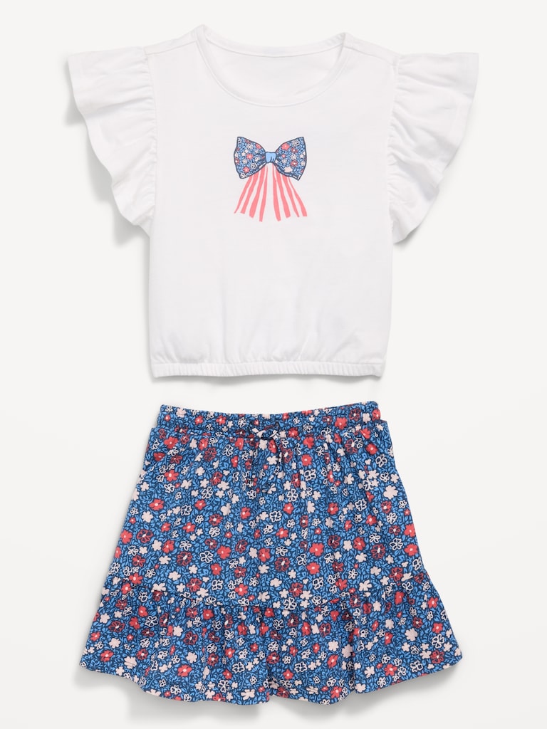Short-Sleeve Graphic T-Shirt and Skort Set for Toddler Girls
