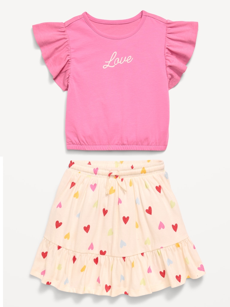 Short-Sleeve Graphic T-Shirt and Skort Set for Toddler Girls