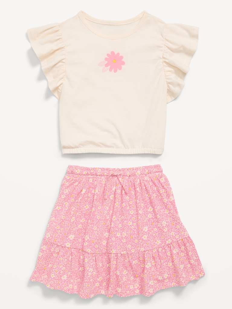 Short-Sleeve Graphic T-Shirt and Skort Set for Toddler Girls