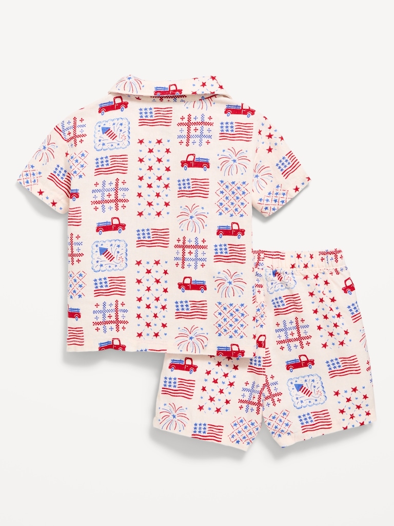 Printed Short-Sleeve Linen-Blend Shirt and Shorts Set for Baby