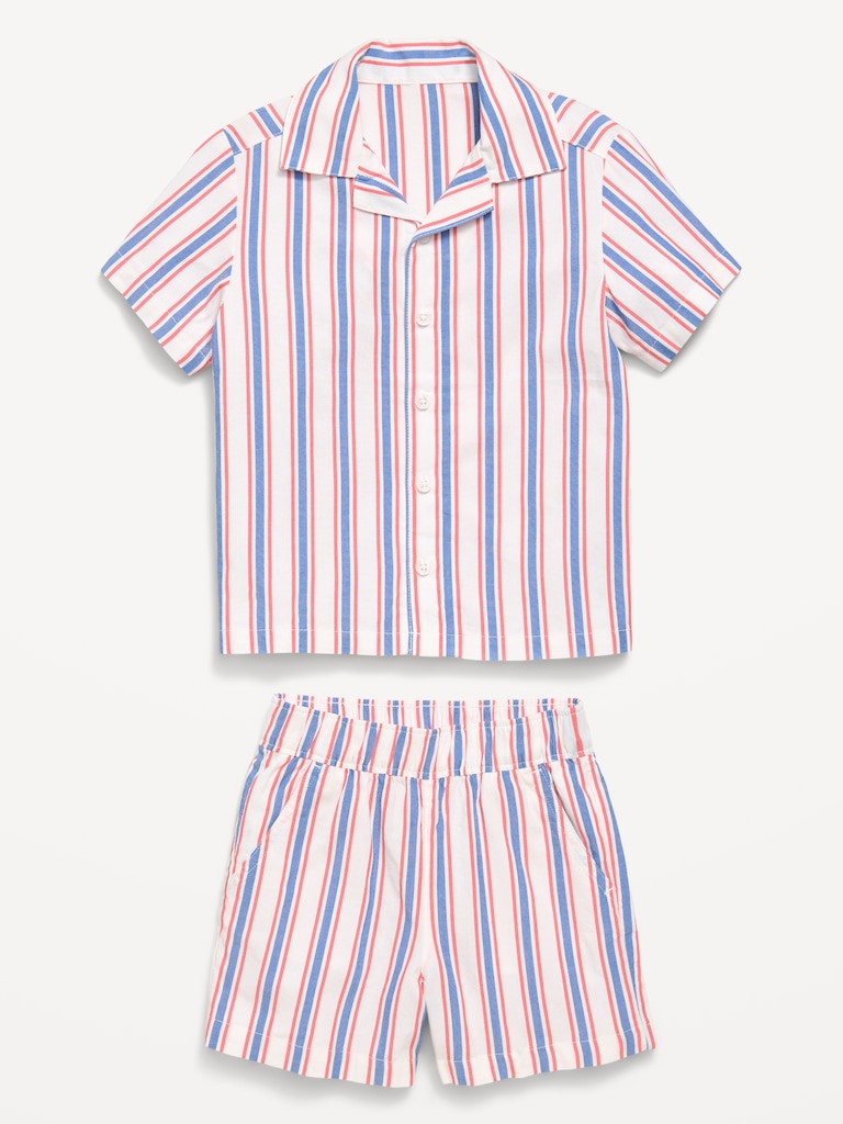 Striped Poplin Shirt and Shorts Set for Toddler Boys
