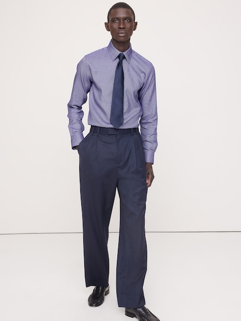 dark blue dress shirt men Non-Iron Cotton Solid Dress Shirt With Contrast Trim main image 0